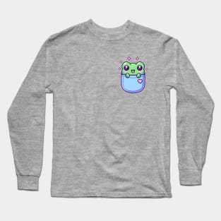 Kawaii Frog in Pocket Funny Toad Lover Long Sleeve T-Shirt